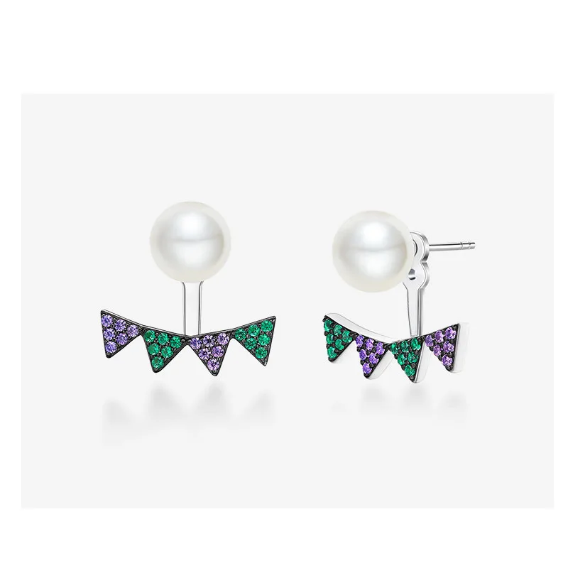 Colorful Earrings SLJELY 925 серебро маленький треугольник цветные серьги с флагом с жемчугом шпилька Циркон женская мода личности вечерние ювелирные изделия - Окраска металла: Colorful Earrings