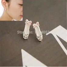 Europeus E Americanos Marca de Moda Delicados Sapatos de Ballet Bonito Arco Brincos de Cristal Para A Menina Fábrica Direct-HL16205