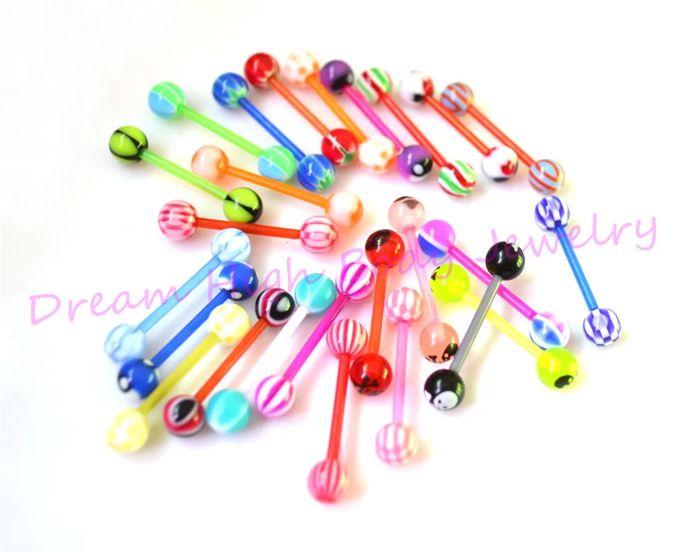 Acrylic Tongue Bar Ring Barbell Piercing Mixed Colors Logos Wholesale
