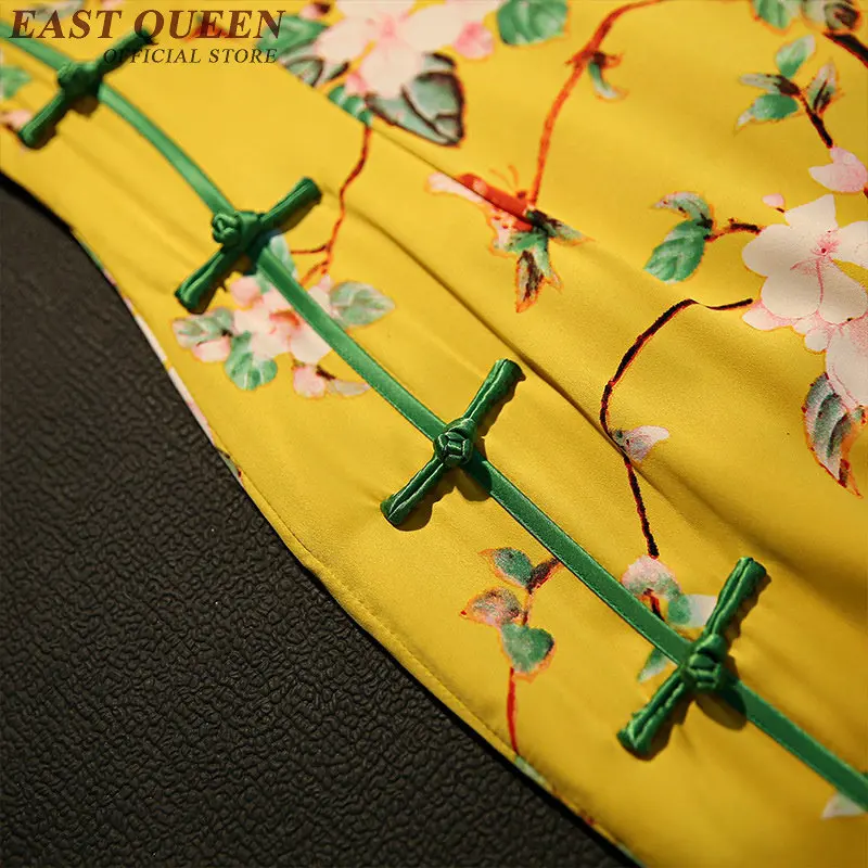 Китайские традиционные Длинные рукава qipao Современная Платье Длинные женские элегантные cheongsam желтый большие размеры для женщин KK314