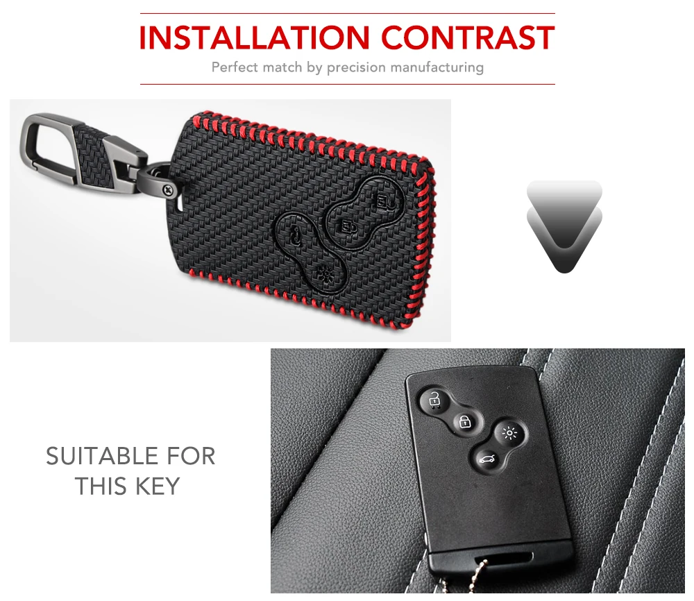 4 Buttons Carbon Fiber Style Leather Car-Styling Key Cover Case Protector For Renault Clio Logan Megane 2 3 Koleos Scenic Card key case key case cover