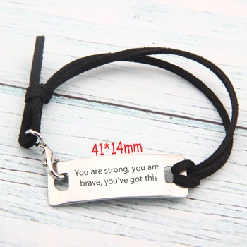 

Hand Stamped You Are Strong You Are Brave You Have Got This Leather Rope Bracelet Inspirational Gift Fashion Jewelry Tag