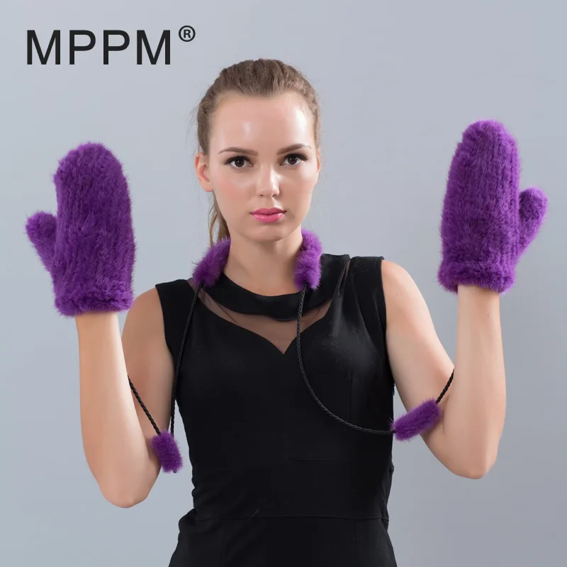 MPPM теплые варежки из меха норки перчатки для женщин 2017 натуральные вязаные
