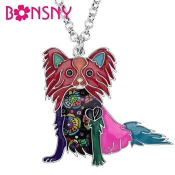 

Bonsny Enamel Alloy Cartoon Papillon Dog Necklace Pendant Chain Choker Fashion Cute Animal Pets Jewelry For Women Girls Gift New