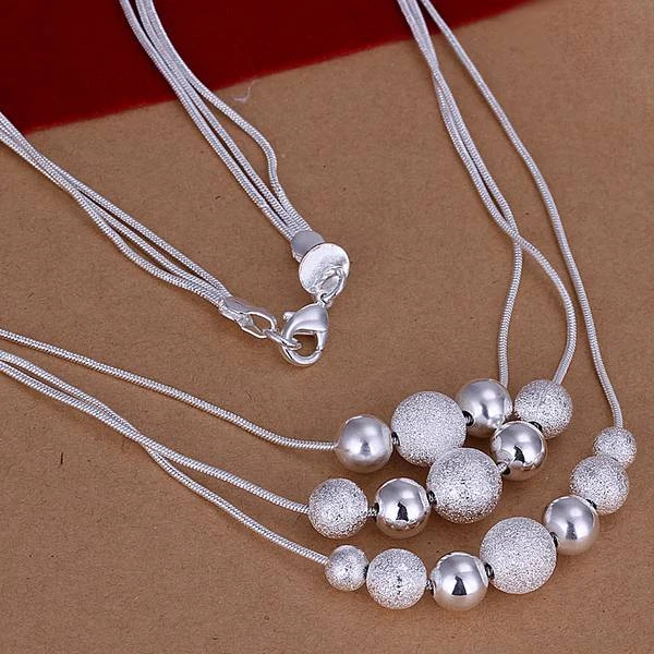 

Free shipping wholesale for women's silver plated necklace 925 fashion Silver jewelry Chain 3line&beads Necklace SN020