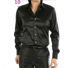 Мужская рубашка на заказ, повседневные Костюмы, шелковые атласные повседневные рубашки с длинным рукавом, модные стильные рубашки для жениха черного цвета