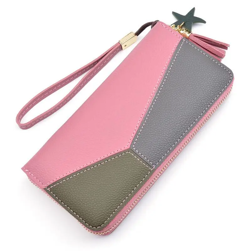 Длинные бумажники женские кошельки кисточкой молния портмоне держатель для карт женские кошельки женский геометрический узор клатч мешок