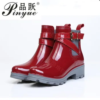 

Fengnong New Rain Boots Warm Buckle Platform Slip On Pvc Waterproof Motorcycle Bowtie Ankle Flat With Woman Shoes