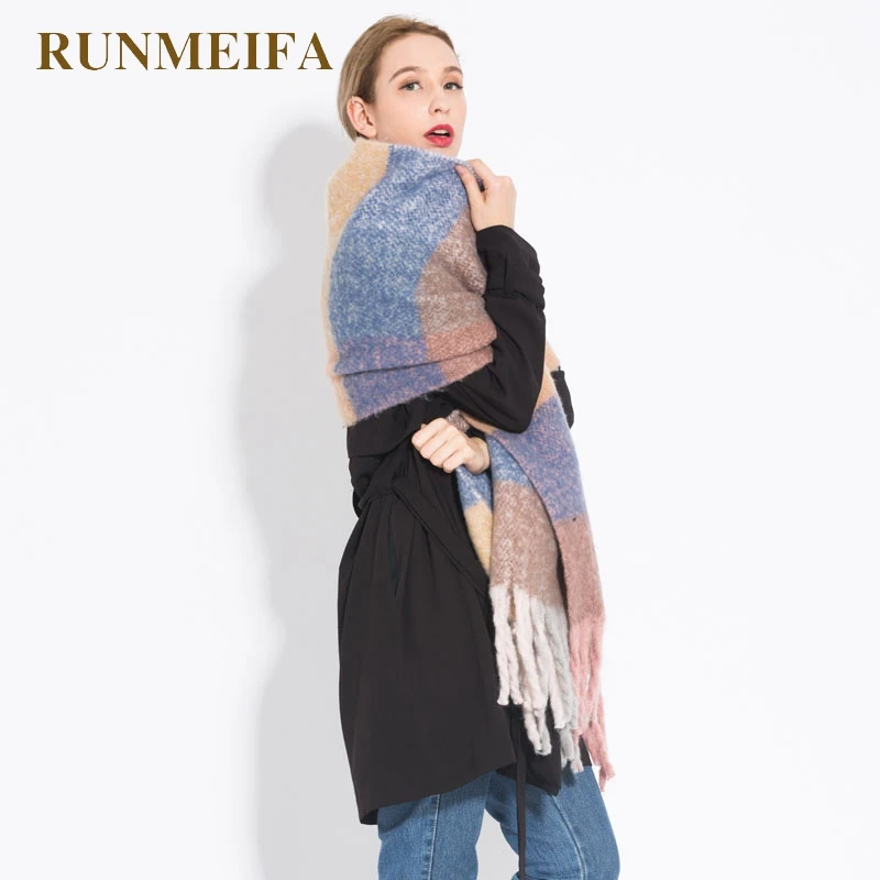 RUNMEIFA зимний шарф для женщин модные теплые шарфы пашмины Foulard Femme зимний шарф роскошный бренд имитация кашемировые шали