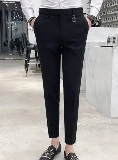 Брюки мужские зеленые брюки мужские повседневные Pantalones Hombre Calca Masculina белый британский стиль красный Social Club тонкий обтягивающий прилегающий - Цвет: BLACK