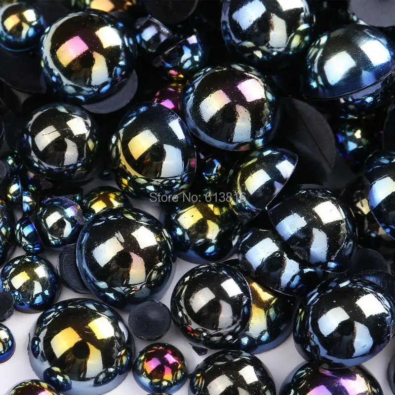 

Bright Black AB Color Half Round Pearls,Flatback Pearls,Mix Sizes 2mm-10mm ABS Imitation Pearl Beads For DIY Decoration