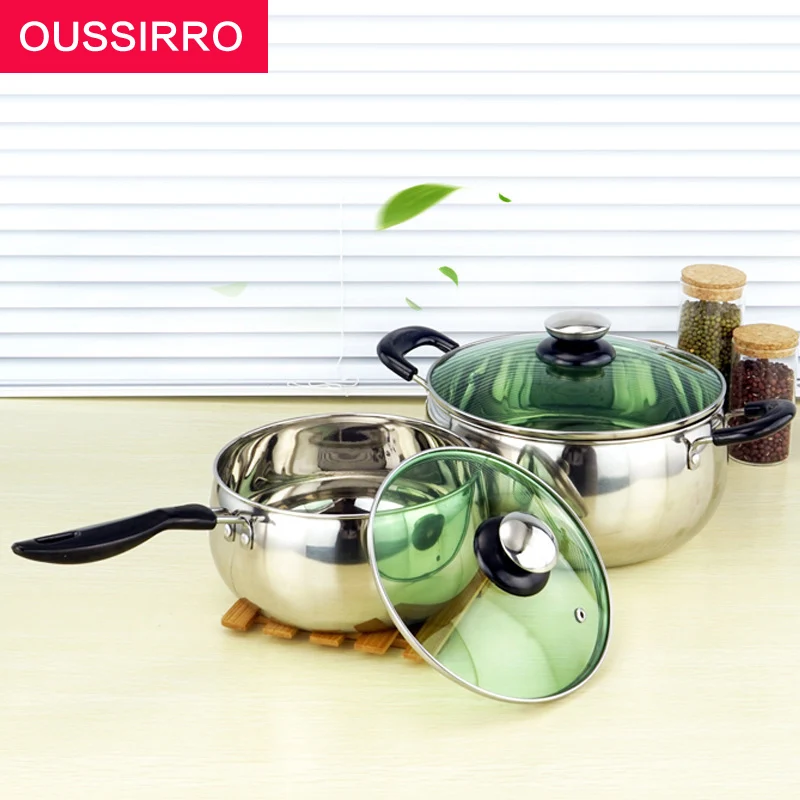 1pcs Multi Purpose Soup Pot Stainless Steel Pot with Toughened Glass Cover Kitchen Pot for Gas