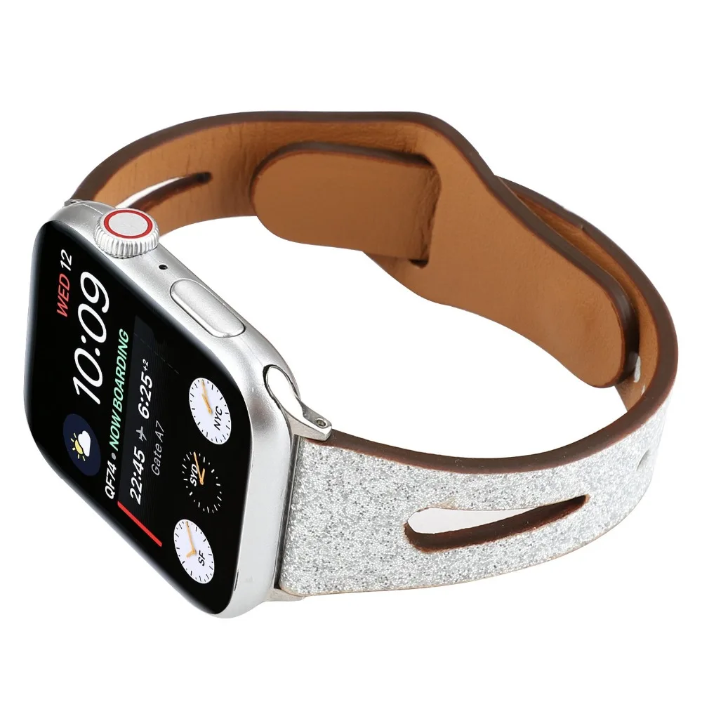 Женский блестящий кожаный ремешок с застежкой для Apple Watch 38 мм 42 мм 40 мм 44 мм браслет для iWatch ремешок серии 1 2 3 4 ремешок для часов