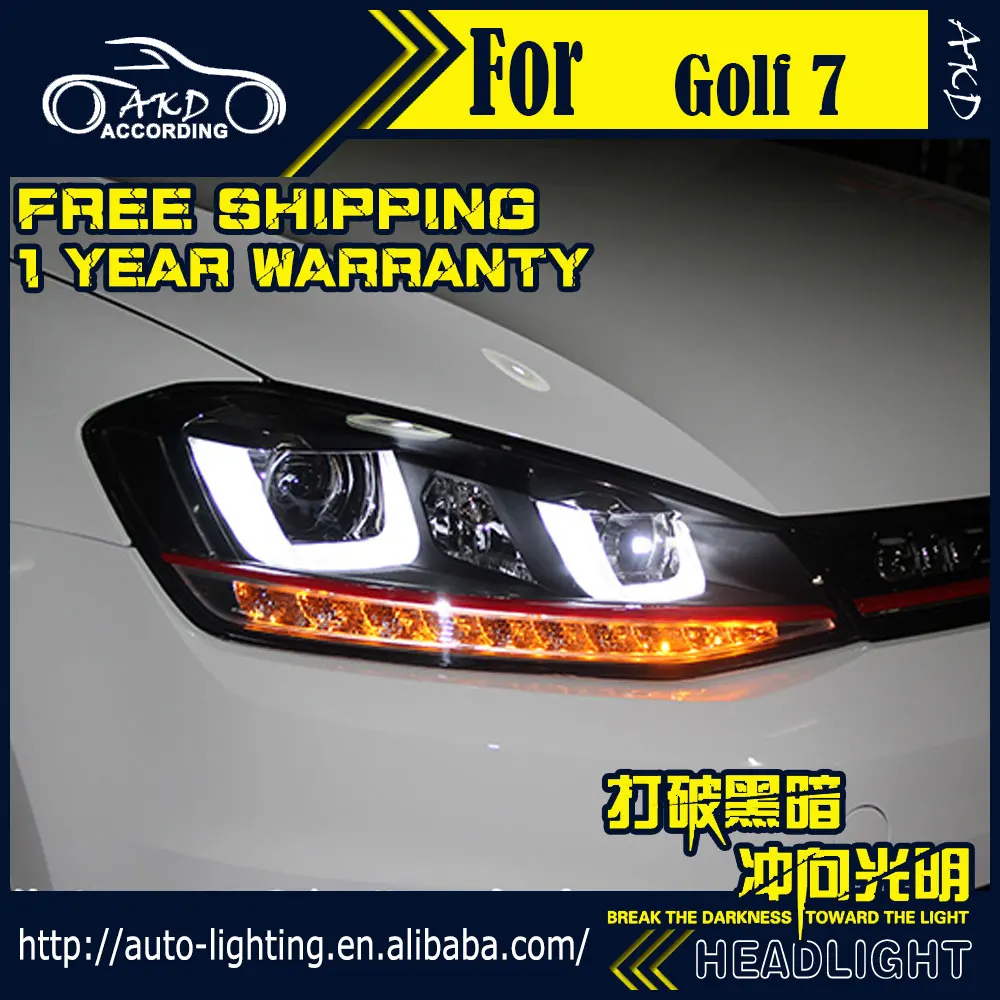 Бренд AKD светодиодный фонарь для Golf 7 фары 2013- Golf7 Gti R-line фара Двойная-U дизайн DRL Bi Xenon объектив Hid опция