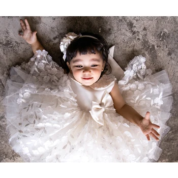 Cute Baby Girl Dress Floral Baptism Dress for Girls 1 Year Birthday Party Dress Christening Gown Infant Clothing Bebes Vestido heirloom baptism dress baby girls royal christening gown floor length short sleeve o neck baby girls birthday gown with ribbon