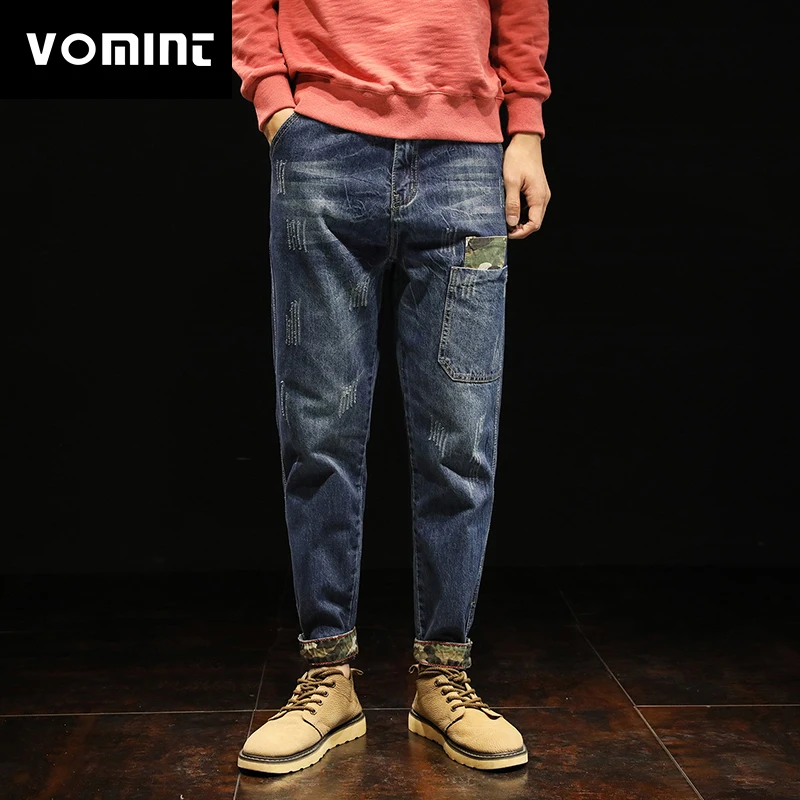 Vomint 2018 New Mens Jeans Moustache Effect Halen Pants Camo Splice ...