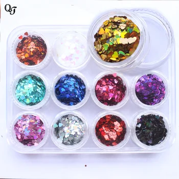 

2017 Newest Shinning Mix 12 color/set 3d Nail Sticker Ultra-thin Stripe Laser Love shape design DIY Nail Glitter Decorations H02