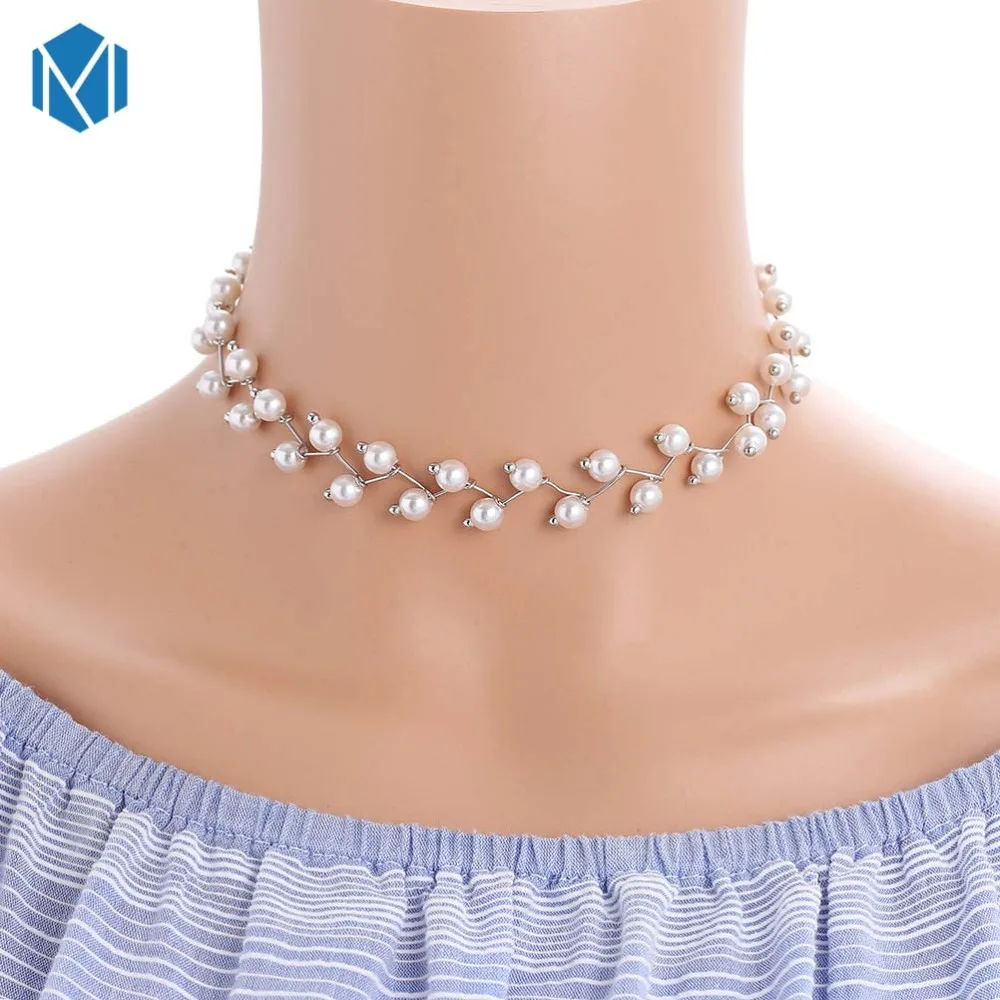 MISM Pearl Necklace Women Crystal Choker Girls Wedding Jewelry Bride