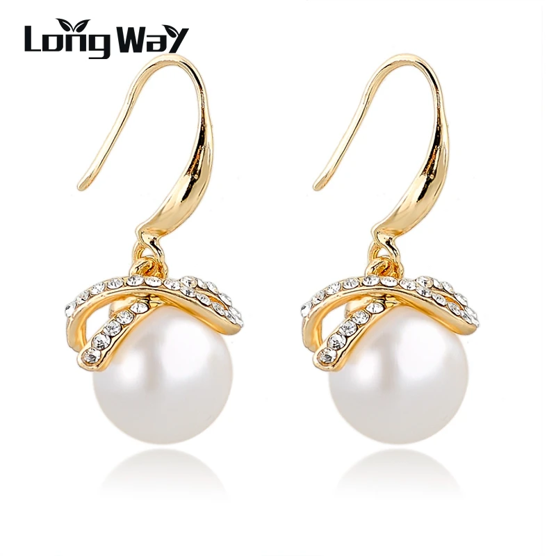 Longway Statement Wedding Drop Earrings Three Times Of Gold Color Longway Statement Wedding Drop Earrings Three Times Of Gold Color Inlaid Crystal Imitation Pearl Jewelry Ser140092 In From