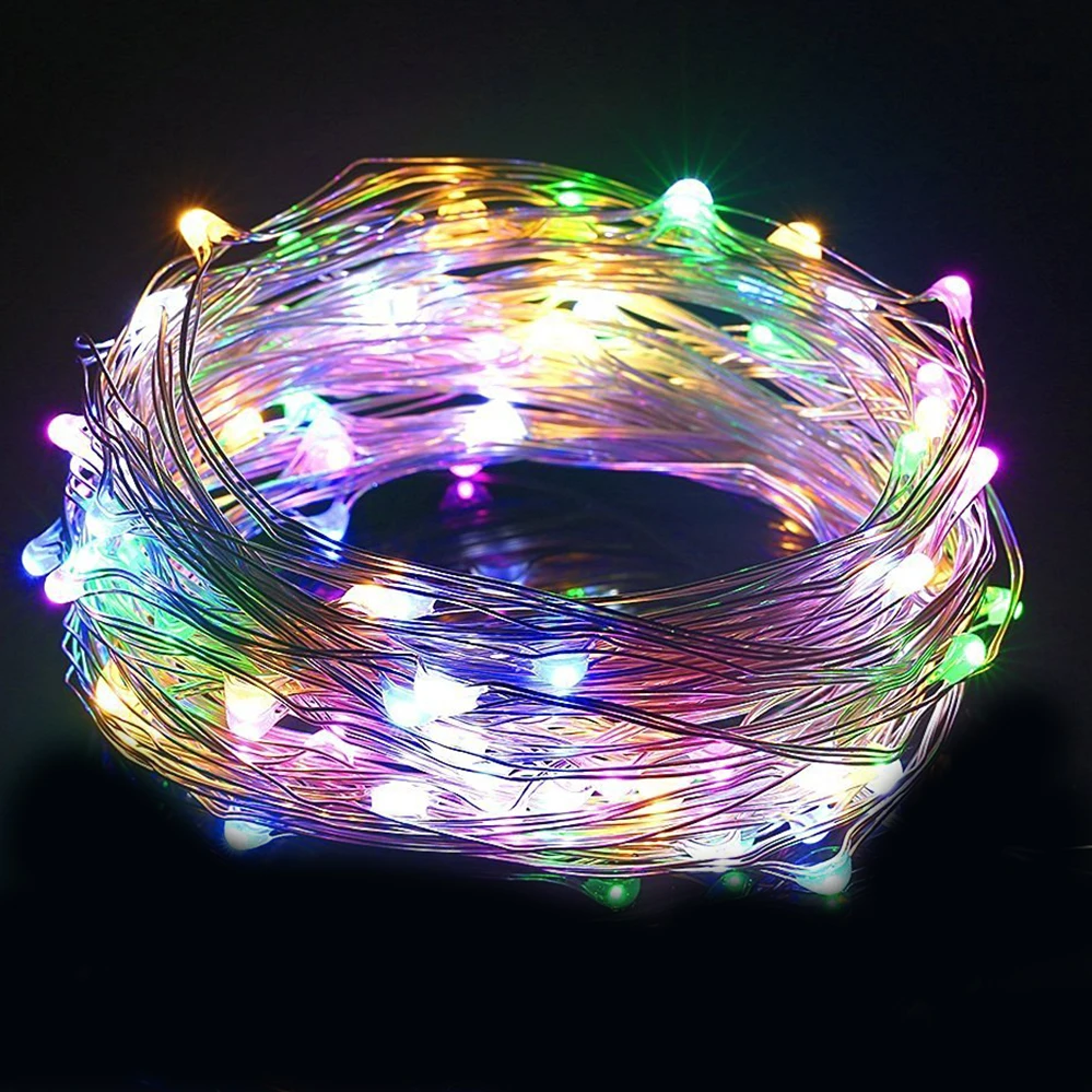 Светодио дный светодиодная струнная лампа USB 5 В в 5 м Серебристая проволока водостойкие наружные струны многоцветный Сказочный свет для