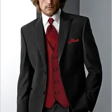 Дизайн две кнопки Черный Жених Смокинги для женихов Для мужчин свадебные костюмы для выпускного индивидуальный заказ(куртка+ Брюки для девочек+ жилет+ галстук) k: 29