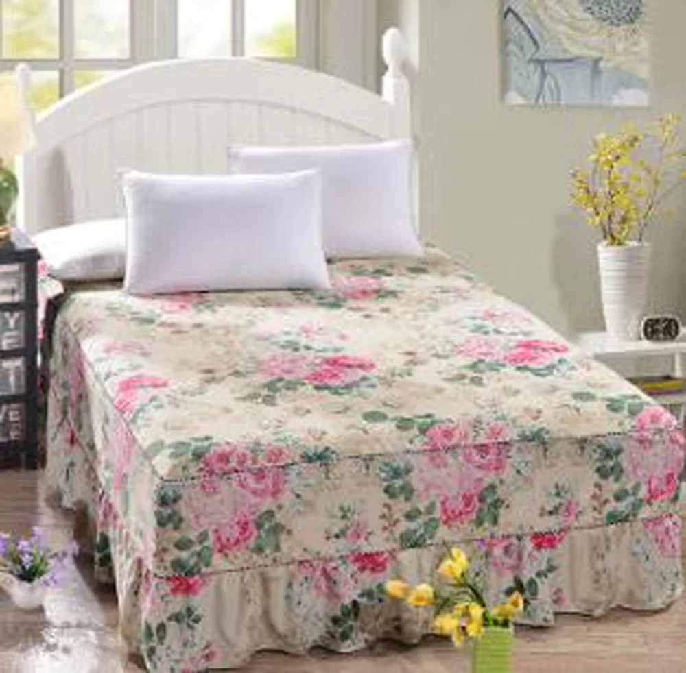 Floral Polyester Bed Skirt Mattress Cover Petticoat Full Queen Bed