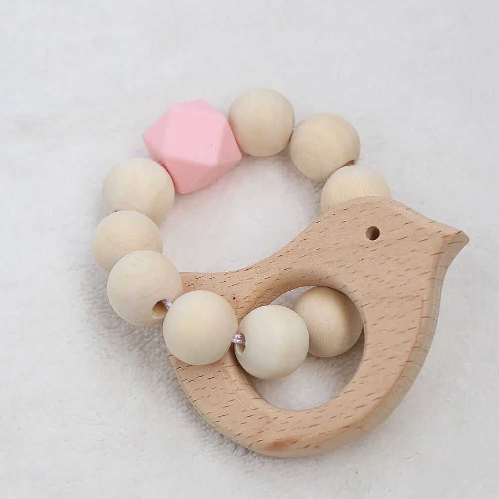 Деревянные натуральные крючком Детские Прорезыватели для зубов кольцо браслет игрушки ювелирные изделия в форме животных прорезывание зубов для ребенка