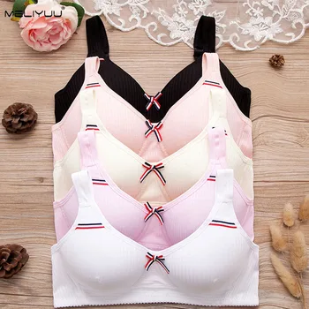 

Young girl sexy lingerie light Padded Bralette Push up bra Comfortable Wireless bras Simple bow brassiere Underwear BH