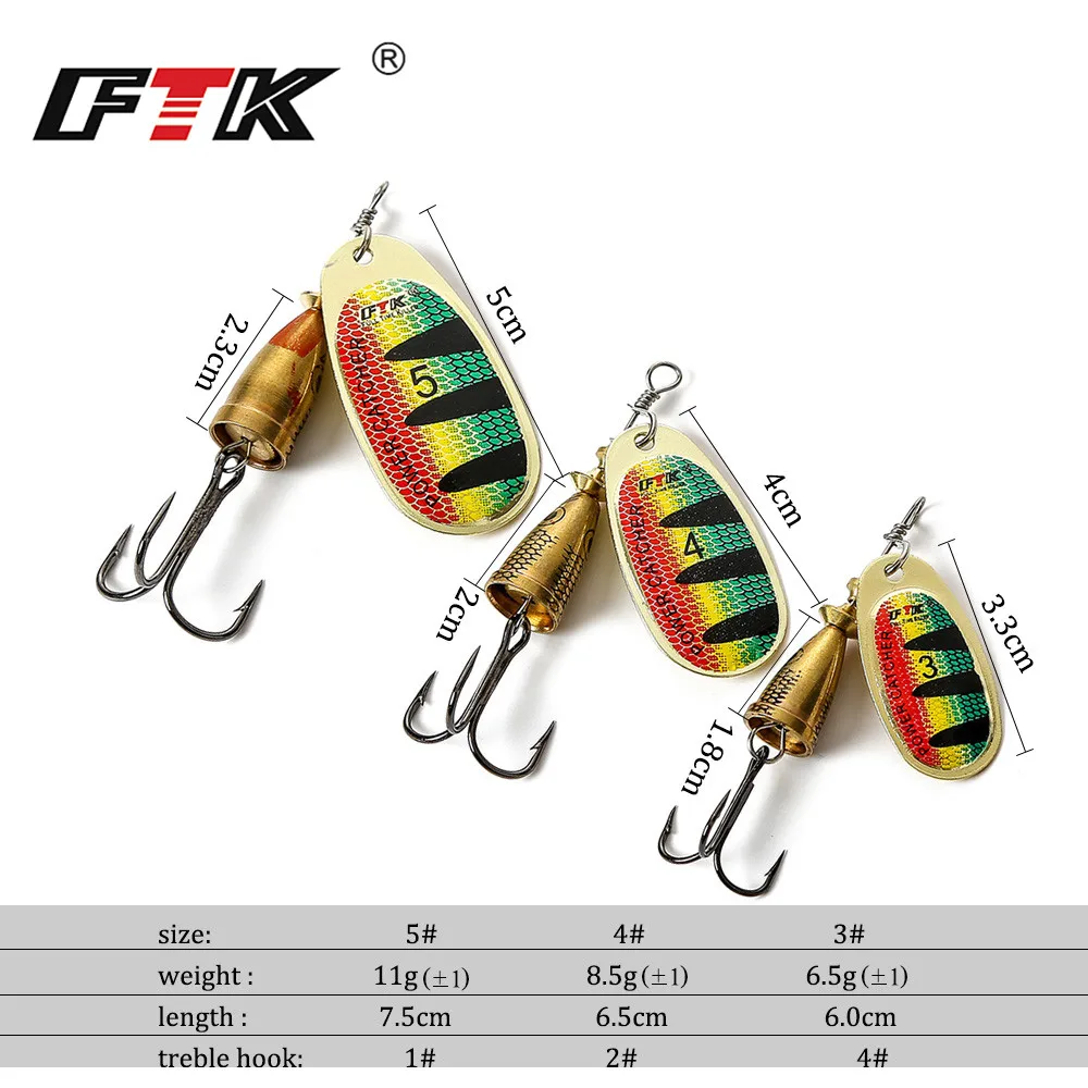 FTK Metal Fishing Lure 1Pce Size 3#/4#/5# Spoon Lure Spinner Bait Fishing Tackle Hard Bait Mepps Spinner Bait Isca Artificial