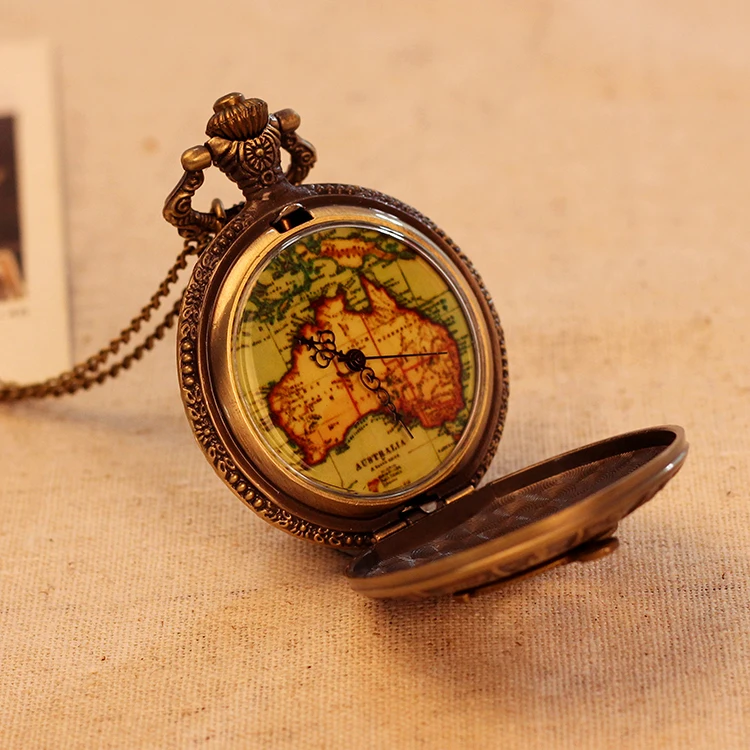 Модные Роскошные ретро мужские и женские старинные карманные часы бронзовая Мода ожерелье карта шаблон кулон карманные часы Relogio Masculino