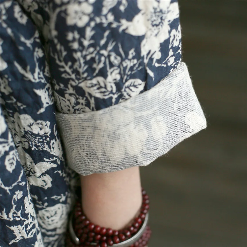 Johnature Весна новое винтажное хлопковое женское платье с высокой талией и круглым вырезом с длинным рукавом высокое качество свободное Повседневное платье с цветочным принтом
