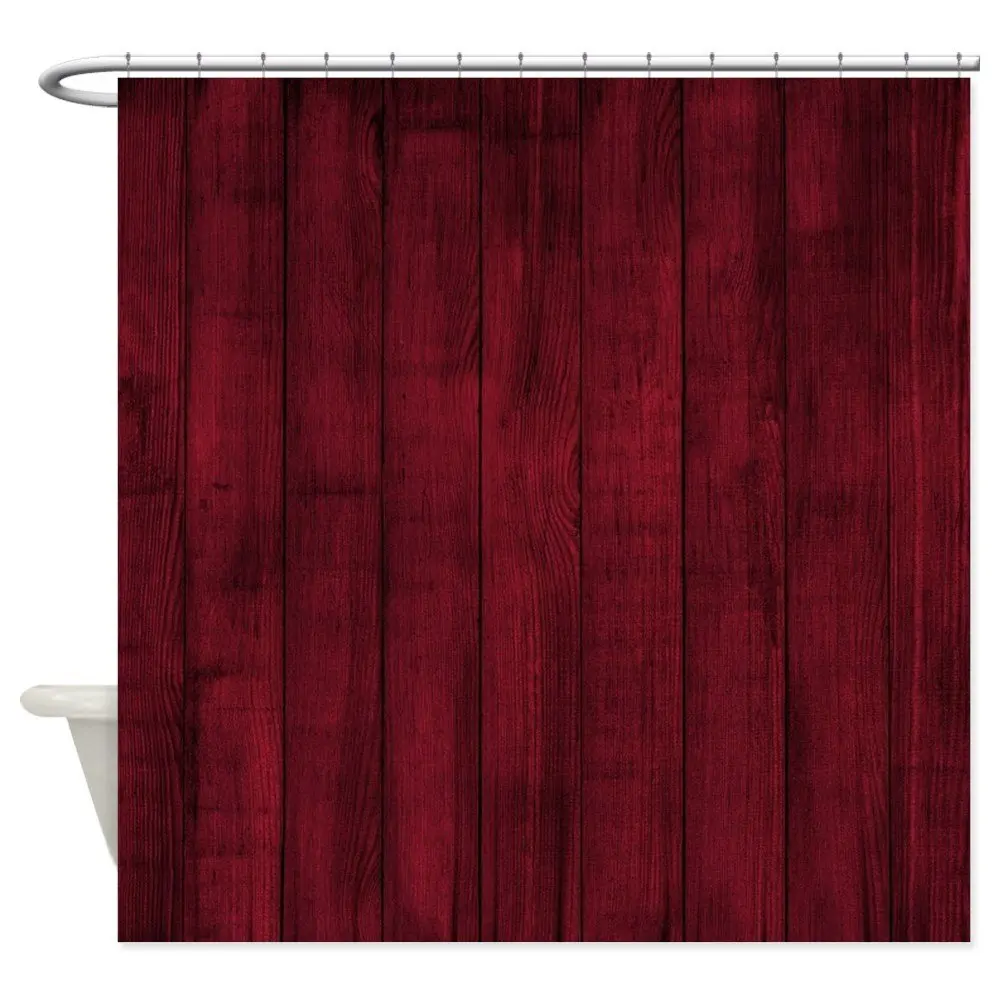 Rustic Burgandy Red Painted Faux Wood Shower Curta Decorative Fabric