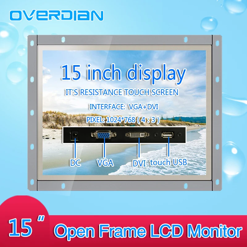 

15Inch Industrial Control Lcd Monitor VGA/Touch USB/DVI Screen Interface Open Frame Resistance Touch Screen Metal Shell 1024*768