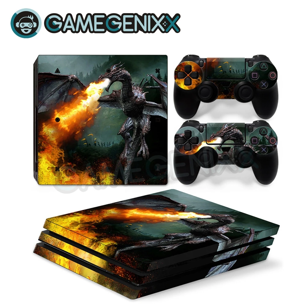 Наклейка на кожу GAMEGENIXX Виниловая наклейка для PS4 Pro консоли и 2 контроллера-дракон