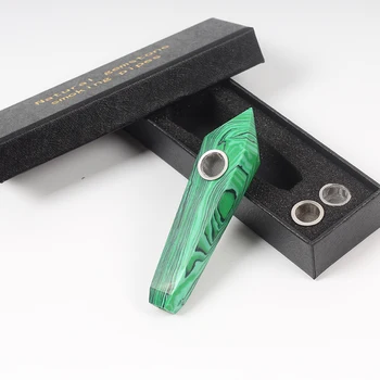 

1pc Top Natural Malachite Quartz Crystal Smoking Pipe Tobacco Wand Cigarette Healing +Box