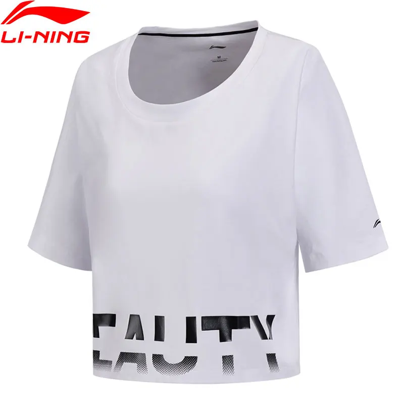

Li-Ning Women Training T-Shirt Loose Fit 68% Cotton 32% Polyester LiNing Breathable Training Sport Tee Crop Top ATSN048 WTS1397