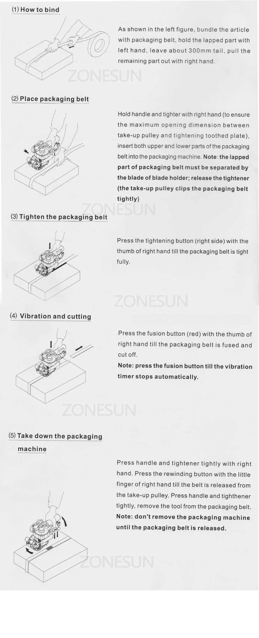 ZONESUN Pneumatic Friction Welding Baler Strapping Machine Air PET Banding Machine Tool For 13-19mm Width PET Straps