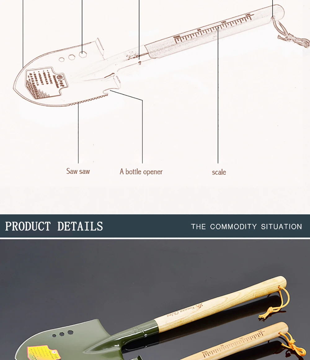 Многофункциональная походная деревянная ручка, военная Портативная Складная лопата, лопата для выживания, аварийный сад с шкалой, инструмент GT132