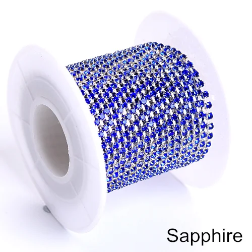 10 ярдов SS6 2 мм Красочные пришитые стразы на цепочке с серебряной основой Хрустальные стеклянные стразы на цепочке для одежды B3787 - Цвет: Saaphire