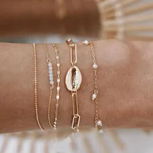Женские браслеты 5 шт./компл. богемная золотая цепочка браслеты винтажные модные браслеты из ракушек Laides ювелирные изделия можно использовать с часами# W