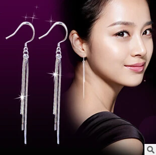 

2015 New arrival fashion hot sell long flower tassels design 925 sterling silver ladies`stud earrings wholesale jewelry gift