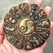 Коллекция античный нефритовый натуральный старый Синьцзян Снежинка нефрит старый с двенадцатью знаками Зодиака нефритовые сплетни