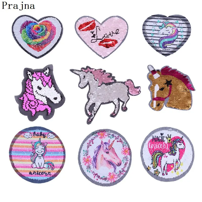 Sew On Embroidery Applique Patch Sew Badge Reversible Double Sequin Unicorn