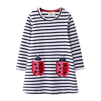 

Jumping Meters New Toddler Girl Dresses Autumn Animals Cotton Kids Dresses for Girls Clothes Striped Children Dress Princess