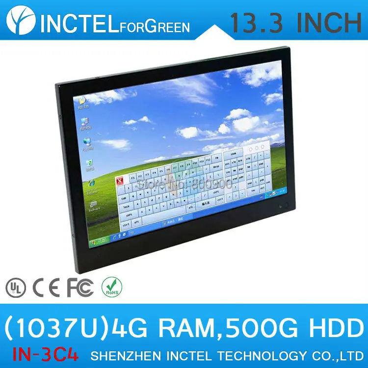 13.3 inch resistive All-in-One touchscreen embeded PC 4G RAM 500G HDD Windows XP 7 8 with Intel Celeron C1037U 1.8Ghz