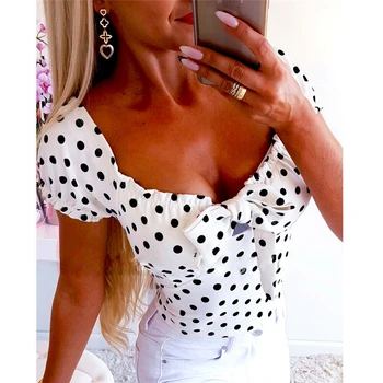

Fashion Women Summer Blouse Womens Tops And Blouses Boho Dot Print Shirts Ladies Tops Casual Short Sleeve Blouse Tops Blouses