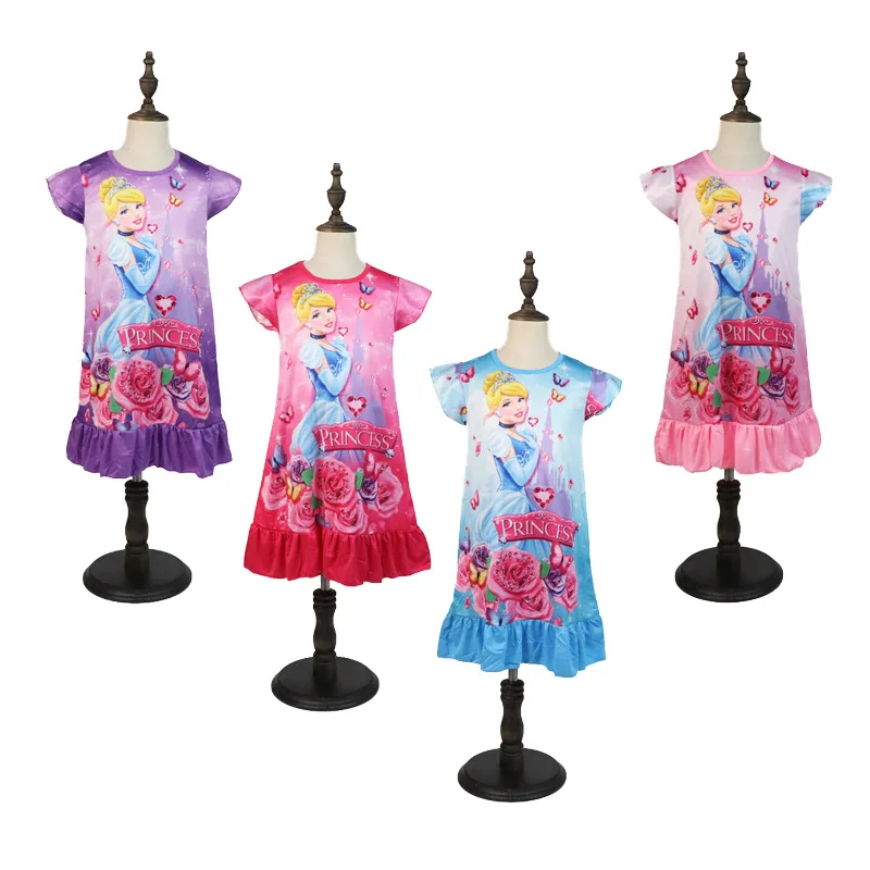 Модный стиль Золушка узор Девочки ночные рубашки Детские вечерние платья одежда для сна пижамы Ночное платье для маленьких девочек