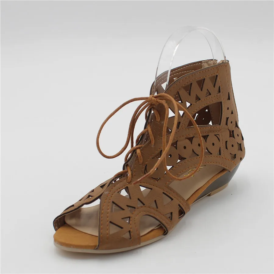 ENMAYLA/Большие размеры 34-43; Модные женские босоножки на шнуровке с вырезами; Летняя обувь с открытым носком на низкой танкетке в богемном стиле; женская пляжная обувь