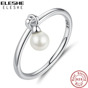 

ELESHE Genuine 925 Sterling Silver Twisted Knot & Simulated Pearl Finger Rings for Women Authentic Silver Rings Wedding Jewelry