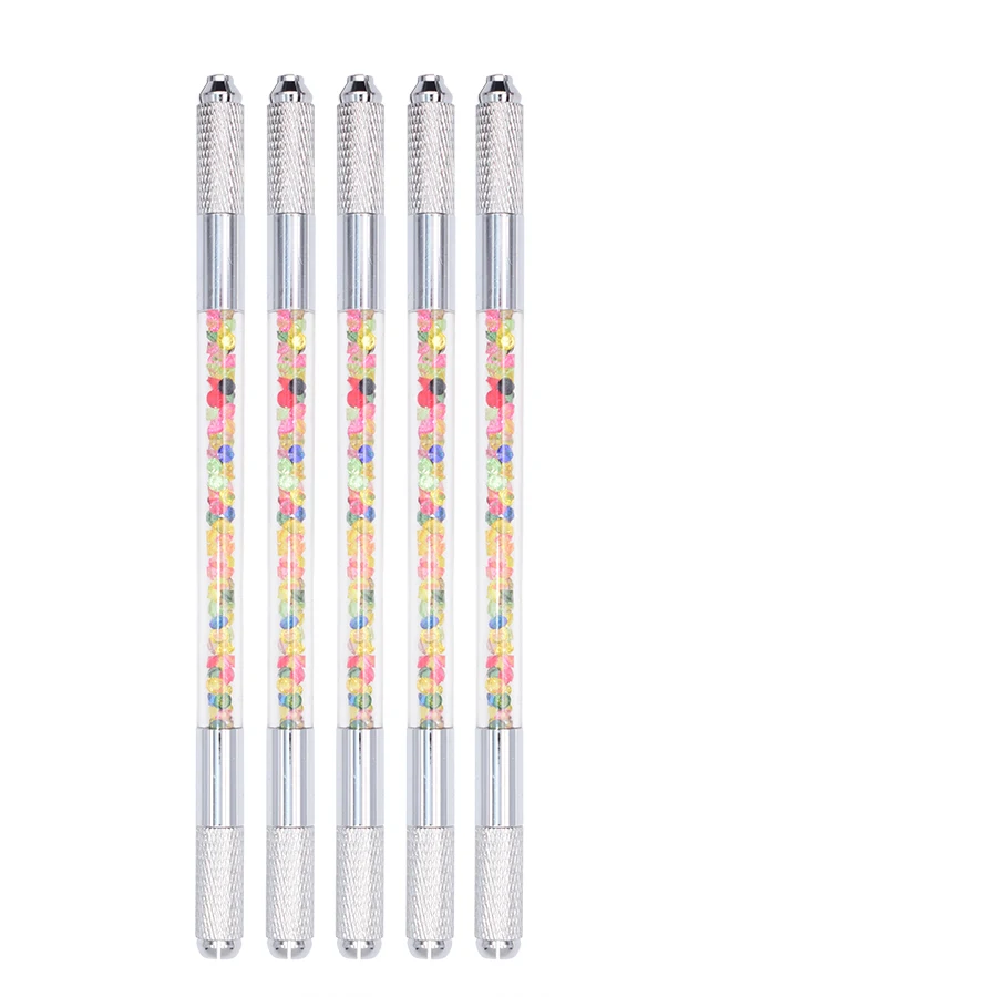 

2019 New Manual Double Heads Eyebrow Lip Tattoo Pen Permanent Microblading Pen with Rhinestone Handle Tattoo Accessories